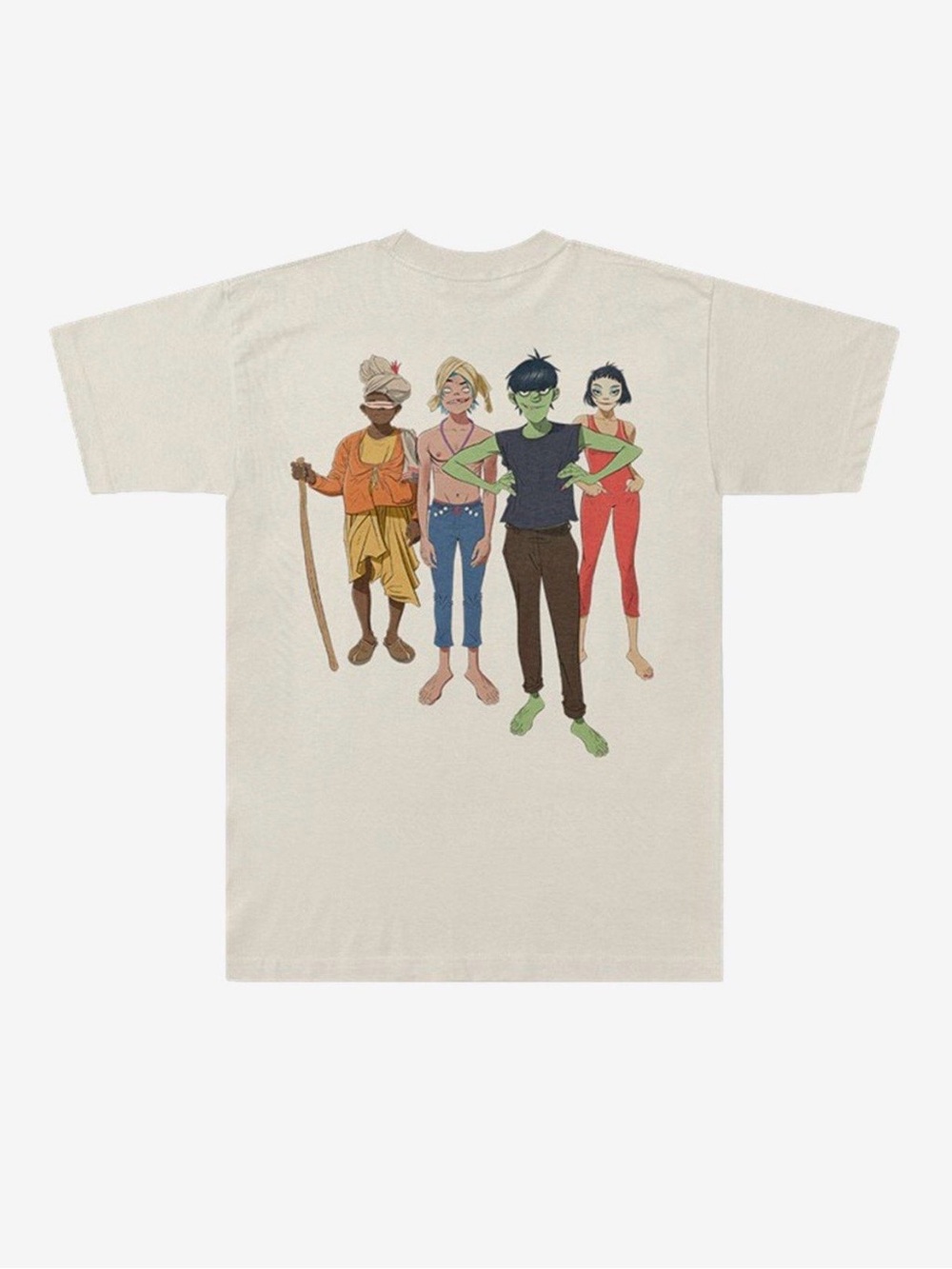 ๐ Gorillaz The Mountain Group Cream Graphic Tee with Colorful Cartoon Crew